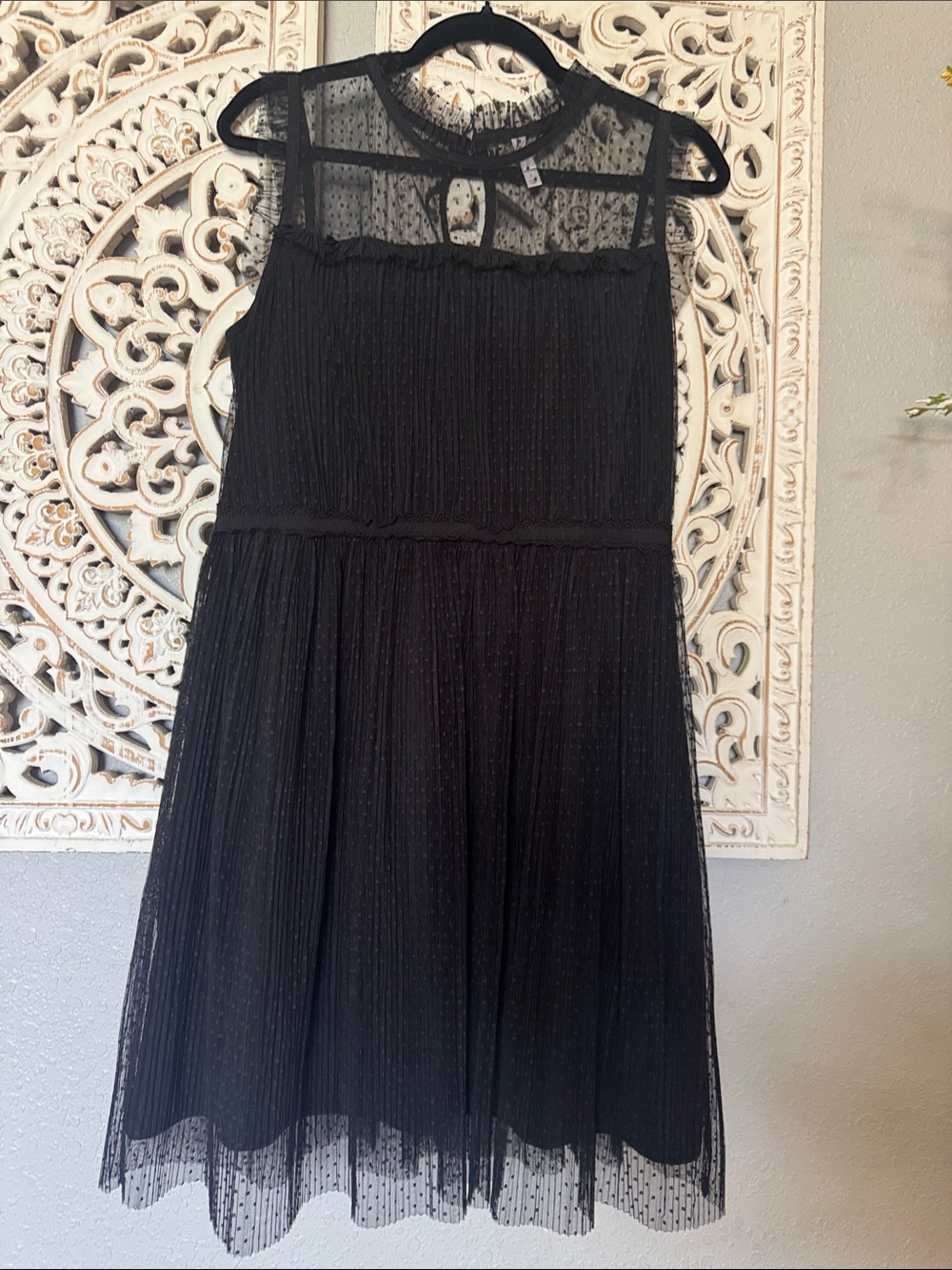 Xhilaration Black Mesh Midi Dress with Sheer Yoke
